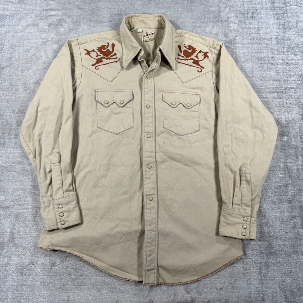 Washington Dee Cee Shirt Mens 15.5-33 Tan Western Vtg Gaucho Griffin Pearl Snap